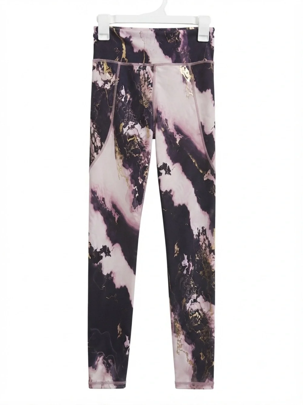 Old Navy Active Powersoft Marble Metallic Gold Print Leggings Girls XL 14-16